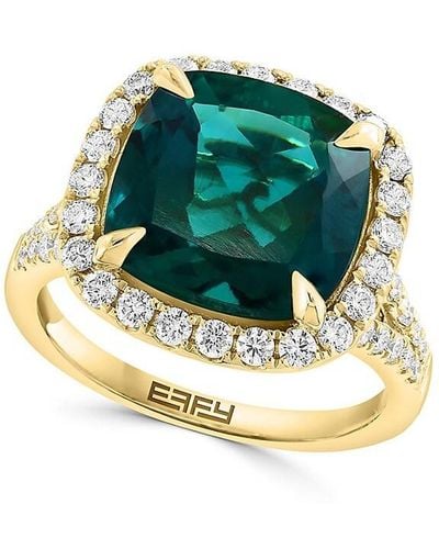Effy 14k Yellow Gold, Lab Grown Emerald & Lab Grown Diamond Halo Ring - Green