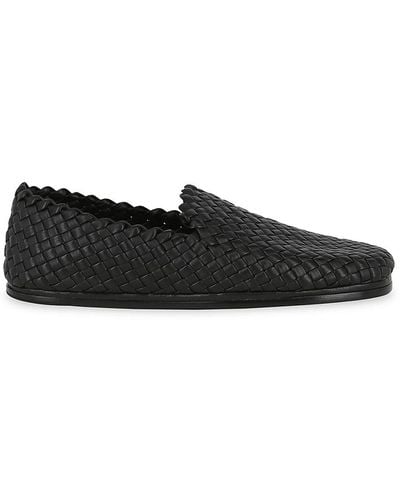 Bottega Veneta Intreciatto Lambskin Leather Loafers - Black