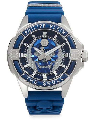 Philipp Plein The $kull 46mm Stainless Steel & Silicone Strap Watch - Blue