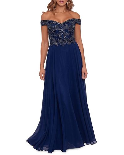 Xscape Embellished Maxi Evening Dress - Blue