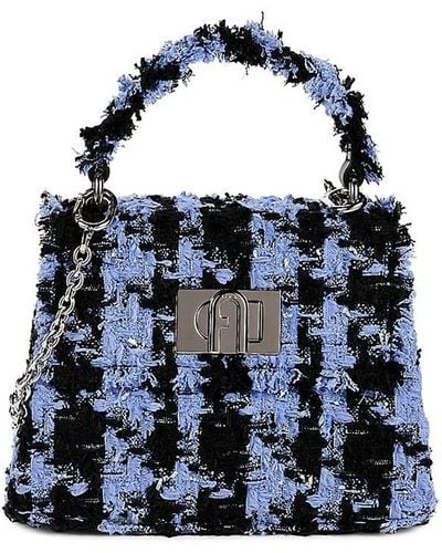 Furla Tweed Check Shoulder Bag - Blue