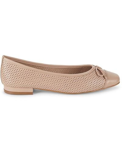 Saks Fifth Avenue Danielle Faux Leather Perforated Bow Ballet Flats - Natural