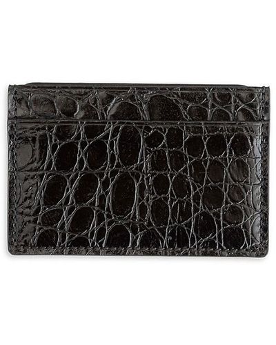 ROYCE New York Croc Embossed Leather Card Case - Black