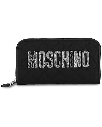 Moschino Logo Quilted Zip Around Wallet - Black