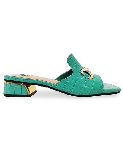 Lady Couture Expo Croc-Embossed Block Heel Sandals - Green