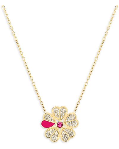 Gabi Rielle Love Struck 14k Yellow Gold Vermeil & Cubic Zirconia Lucky Clover Pendant Necklace - White