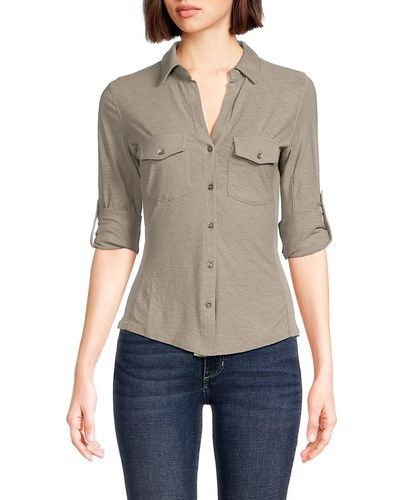 James Perse Roll Tab Button Up Shirt - Grey