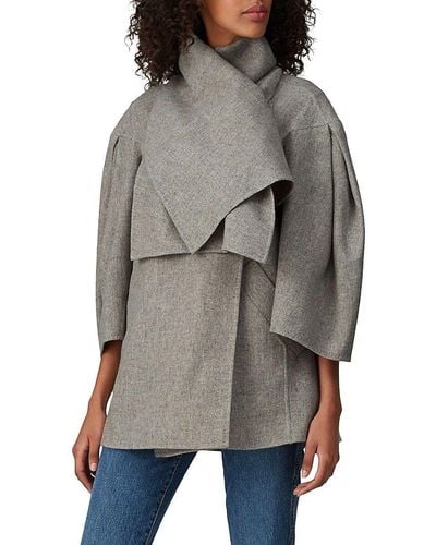 Teija Shawl Collar Wool Blend Coat - Gray