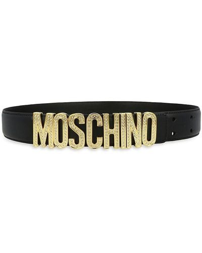Moschino Crystal Embellished Logo Leather Belt - Black