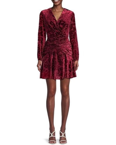 BCBGMAXAZRIA Floral Burnout Velvet Mini Dress - Red