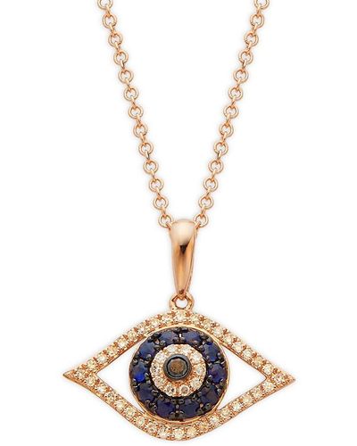 Effy 14k Rose Gold, Diamond & Blue Sapphire Evil Eye Pendant Necklace - Metallic