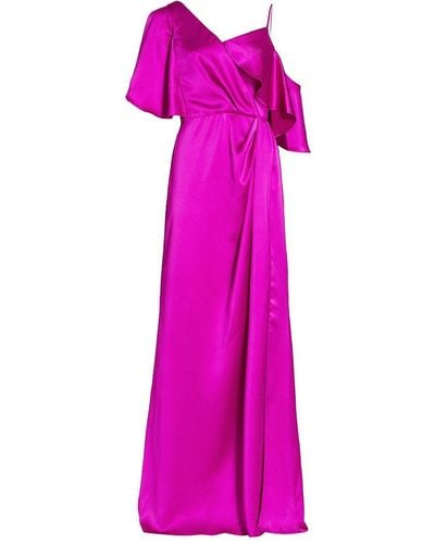 Amsale Asymmetric Ruffle Sleeve Gown - Pink