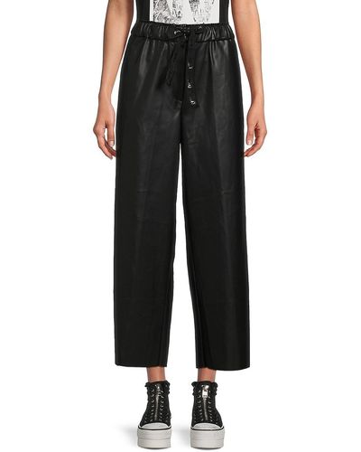 St. John Dkny Butter Faux Leather Cropped Trousers - Black
