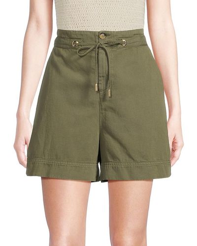 Ba&sh Dasy Linen Blend Flat Front Shorts - Green
