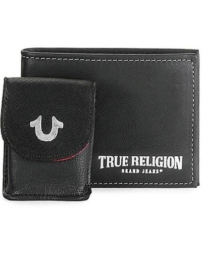 True Religion 2-piece Leather Wallet & Airpods Case Cover Set - Black