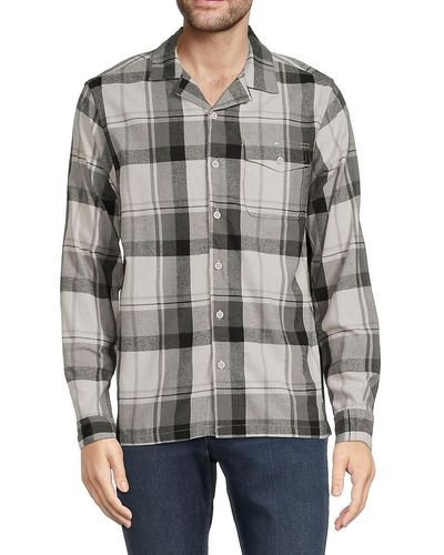 Onia Plaid Flannel Convertible Shirt - Gray