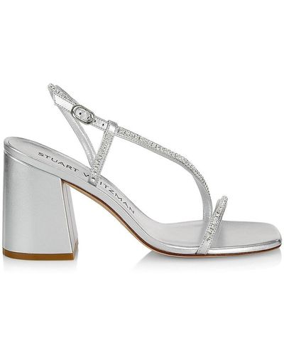 Stuart Weitzman Soiree Embellished Leather Sandals - White