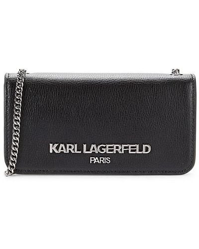 Karl Lagerfeld Logo Leather Chain Crossbody Bag - Black