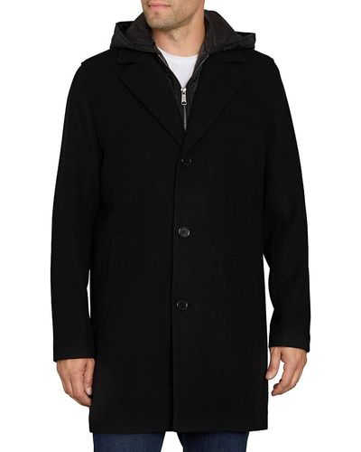 Sam Edelman Wool Blend Overcoat With Hooded Bib - Black