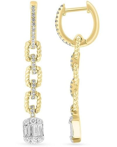 Effy 14K & 0.69 Tcw Diamond Drop Earrings - Metallic