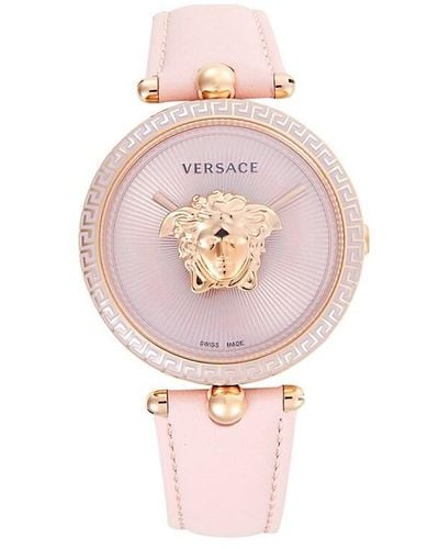 Versace 39Mm Medusa Stainless Steel & Leather Strap Watch - Pink