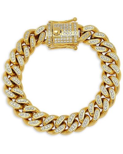 Anthony Jacobs 18k Plated Stainless Steel Cubic Zirconia Cuban Link Chain Bracelet - Metallic