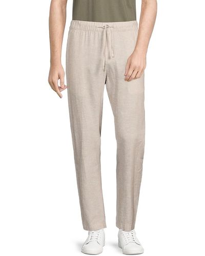 Saks Fifth Avenue Saks Fifth Avenue Drawstring Linen Blend Trousers - Natural
