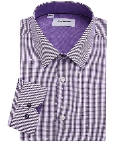 Duchamp Tailored Fit Dobby Check Dress Shirt - Purple