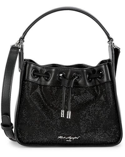 Karl Lagerfeld Sables Mesh Crossbody Bucket Bag - Black