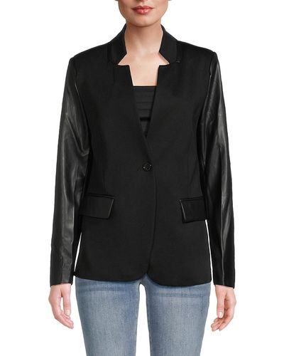 Ellen Tracy Faux Leather Blazer - Black