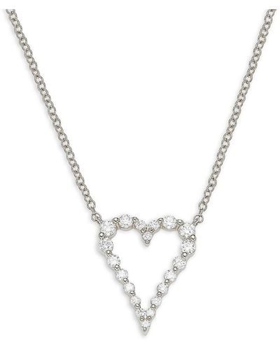Saks Fifth Avenue 14k White Gold & 0.26 Tcw Diamond Open Heart Pendant Necklace - Metallic