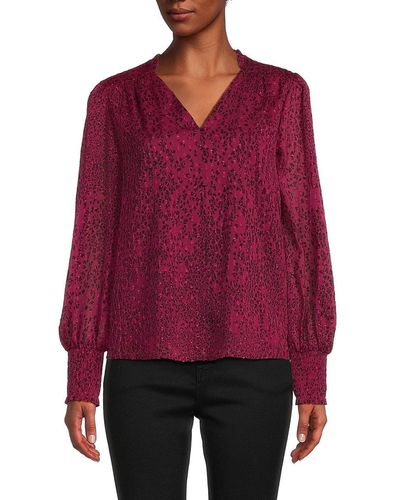 Calvin Klein Printed Bishop Sleeve Top - Red