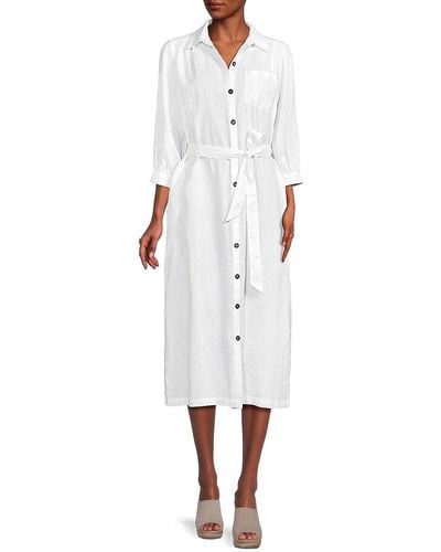 Saks Fifth Avenue 100% Linen Belted Midi Shirtdress - White