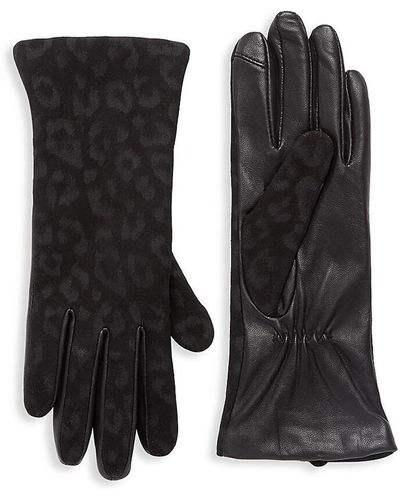 Saks Fifth Avenue Saks Fifth Avenue Tonal Leopard-print Cashmere Gloves - Black