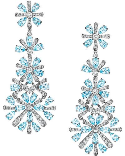 Hueb Botanica 18k White Gold, Aquamarine & Diamond Drop Earrings - Blue