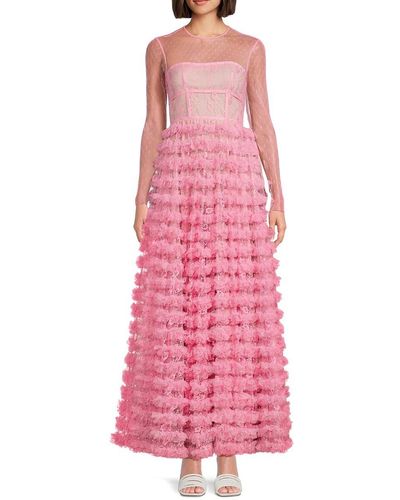 RED Valentino Swiss Dot Ruffle Gown - Pink