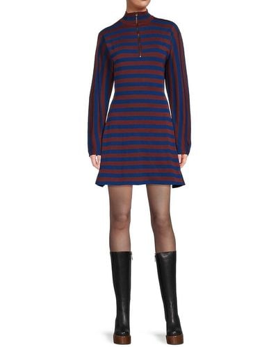KENZO Striped Mini A-line Dress - Blue