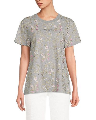 Giambattista Valli Embroidered Floral Crewneck T Shirt - Grey
