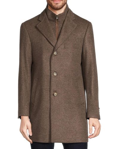 Saks Fifth Avenue Modern Fit Wool Blend Car Coat With Bib - Brown