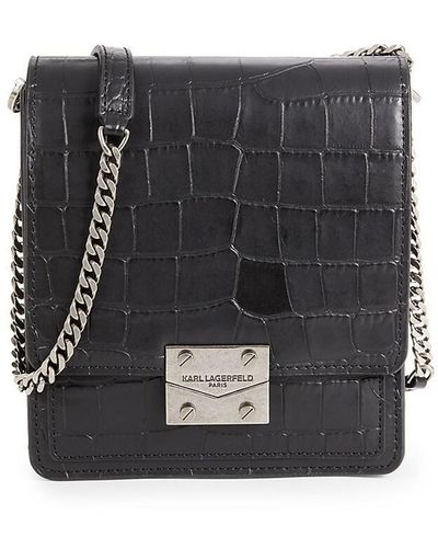 Karl Lagerfeld Corinne Embossed Leather Crossbody Bag - Grey