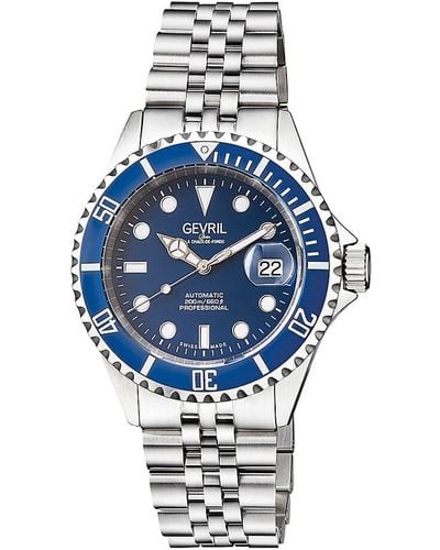 Gevril Wall Street Stainless Steel Swiss Automatic Bracelet Watch - Blue