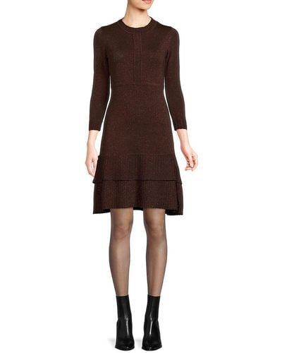 Nanette Lepore Shimmer Tiered Sweater Dress - Brown