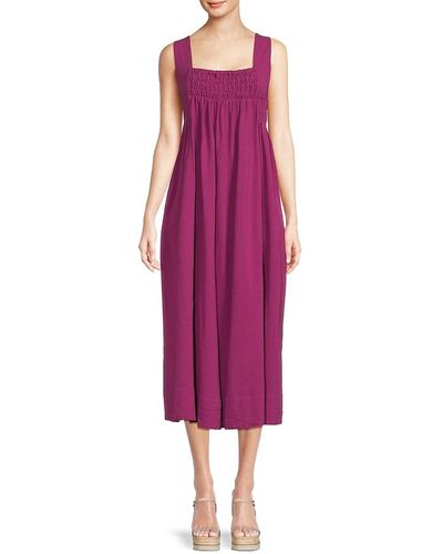 Free People Delphine Smocked Midi Dress - Purple