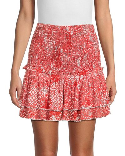 Poupette Triny Mixed Print Smocked Mini Skirt - Red