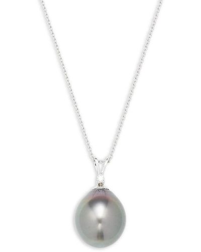 Tara Pearls 14k White Gold, 10-11mm Round Tahitian Pearl & Diamond Pendant Necklace - Black