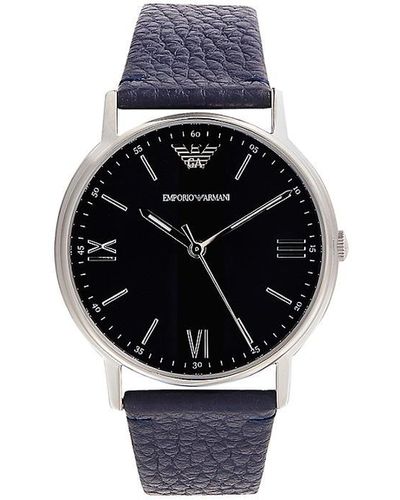 Emporio Armani Stainless Steel & Leather Strap Watch - Black