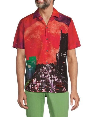 HUGO Ellino Straight Fit Print Camp Shirt - Red