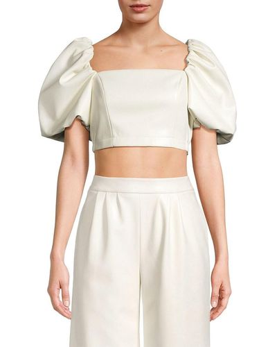 Toccin Mira Faux Leather Puff Sleeve Top - White