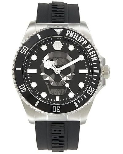 Philipp Plein The Skull Diver 44mm Ip Black Stainless Steel Case & Silicone Strap Watch