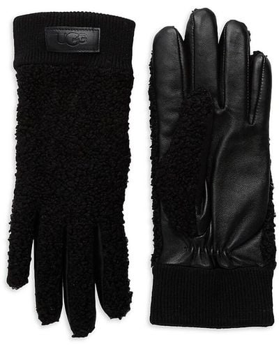 UGG Faux Fur-Lined Leather Gloves - Black
